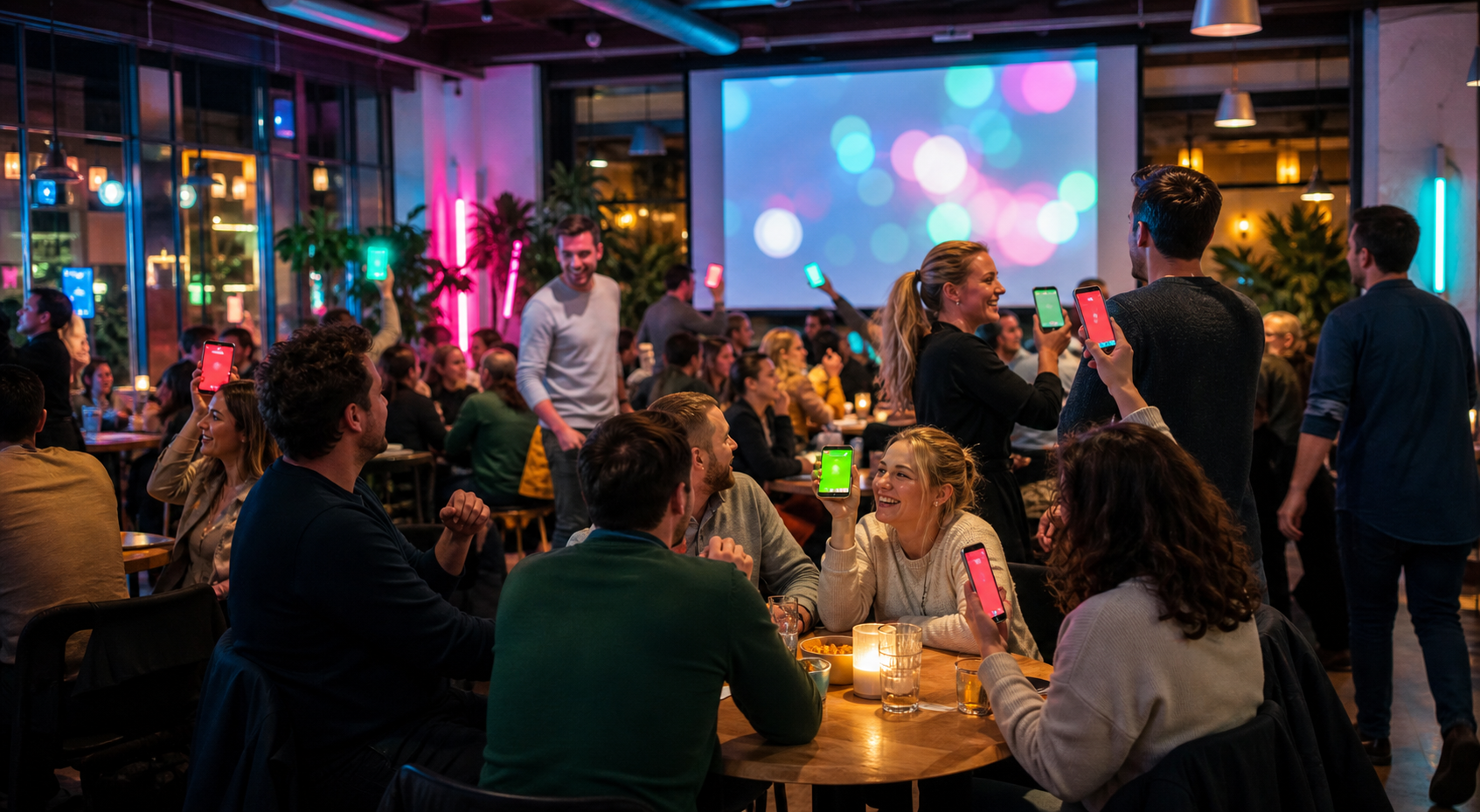 Quisty-illustratie van een cafézaal die meespeelt